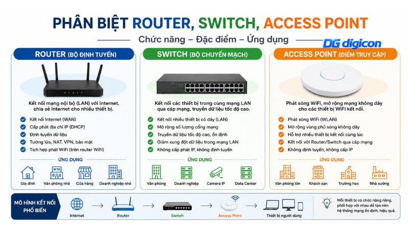 Khái niệm, chức năng của Router, Switch, Access Point